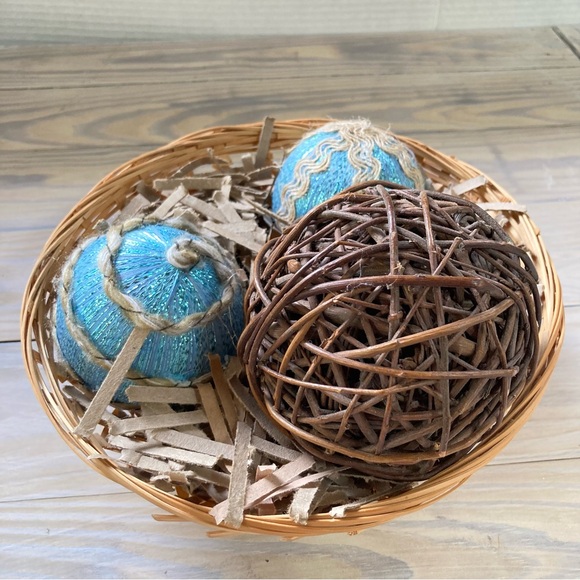 DECORATIVE BASKET Nautical Beach Coastal Centerpiece Filler Orbs Balls Wicker - Picture 10 of 11